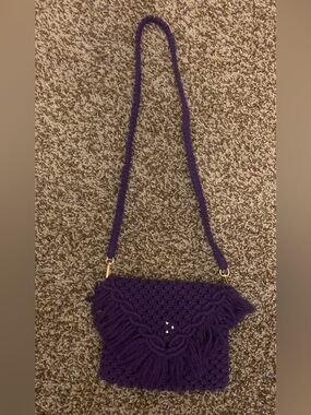 Handcrafted Purple Crochet Fringe Crossbody Bag